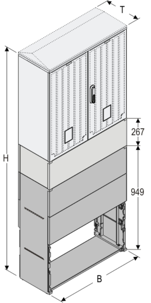 KSi+KK+KF 80 x 80 Kasten GFK + Sockel + Kurzsockel + Isolierstützer, glatt, Schrägdach, 2-türig, 1 Sperre, BxHxT=795x2031x320