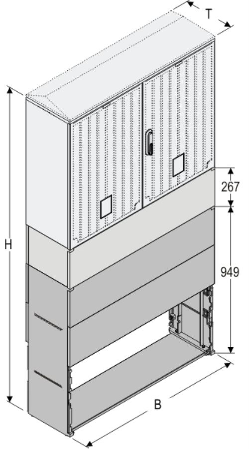 KSi+KK+KF 106 x 80 Kasten GFK + Sockel + Kurzsockel + Isolierstützer, glatt, Schrägdach, 2-türig, 1 Sperre, BxHxT=1058x2031x320
