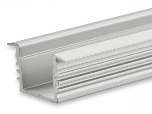 PL3 / Klasse1 Einbau Aluprofil hoch für LED-Flex; Außenmaß inkl. Flügel BxH: 23,07x13,03mm; Einbaumaß BxH: 16,8x11,9mm; Innenmaß BxH: 12,4x13mm; (für LED Bänder mit max. 12mm Breite) in Stange zu 2m