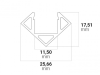 PO23n / Klasse11 Aluprofil Eckprofil 45° für LED-Flex; Außenmaß BxH: 25,45x11,25mm; Innenmaß BxH: 12,40x9,90mm; (für LED Bänder mit max. 12mm Breite) in Stange zu 2m