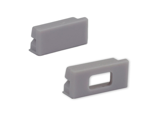 Endkappensatz für Aluprofil flach; PVC grau; bestehend aus 2 Stück (1 mit Loch / 1 ohne Loch)