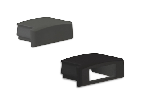 Endkappensatz für Aluprofil flach; PVC schwarz; bestehend aus 2 Stück (1 mit Loch / 1 ohne Loch)