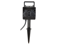 Gartensteckdose mit Erdspieß | 2fach mit Klappdeckel | H: 380mm | B: 120mm | Zuleitung: 1,4m | IP44 |