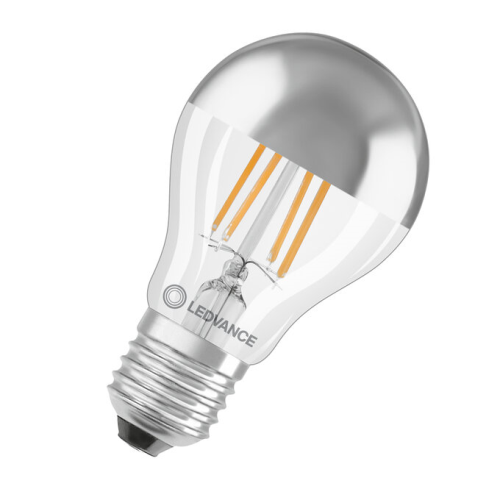 LED-Glühfadenlampe | Classic A 50 Mirror | Kopf verspiegelt chrom | 230V | E27 | 6,5W (50W) | warmweiß 2700K | 650lm | dmxH= 60x105mm | 15000h