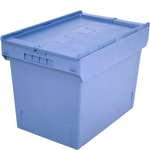 Mehrwegbehälter mit anscharniertem Klappdeckel, stapelbar, taubenblau, Außenmaß: LxBxH= 610x400x440mm