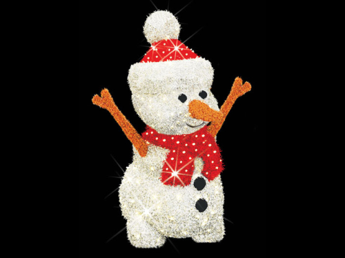VERLEIH: LED 3D-Figur Schneemann "Happy - klein" | HxBxT: 115x95x50cm | 24V | 9W | eisweiß | 6500K | inkl. Netzteil | IP44 |