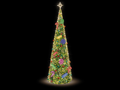 LED 3D-Figur Christbaum "Candy" Bunt | H: 725cm | d: 240cm | 24V | 127W | warmweiß | inkl. Netzteil | IP44 |