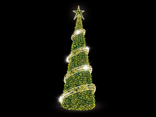 LED 3D-Figur Christbaum "Shooting Light" Gold mit Stern | H: 290cm | d: 110cm | 24V | 82W | warmweiß / kaltweiß | inkl. Netzteil | IP44 |