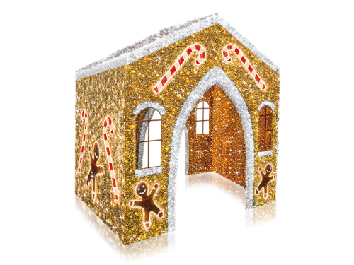 LED 3D-Motiv Lebkuchenhaus | HxBxT: 300x300x200cm | 230V/24V | 166W | warmweiß / eisweiß | inkl. Netzteil | IP44 |