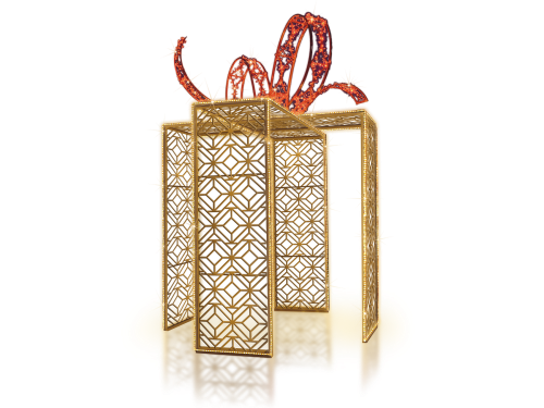 LED 3D-Figur begehbar "Geschenkspaket Gold" | HxBxT: 300x215x215cm | 24V | 76W | warmweiß/rot | inkl. Netzteil | IP44 |