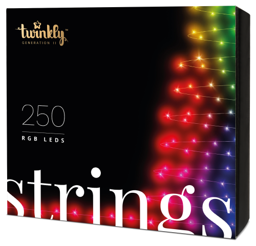 Twinkly Lichterkette RGB 250 | Länge:20m | Anschlußleitung: 3,5m | IP44 | Kabel schwarz/grün |  mit APP steuerbar | Bluetooth+WiFi |