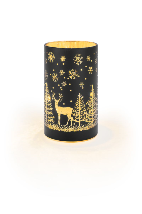 Batteriebetriebene 3D-Laterne "Winterwald" M | H: 16cm | d: 9cm | 12 LEDs | warmweiß | IP20 | Batterie: 3xAA exkl. | Timerfunktion: 6h ein - 18h aus