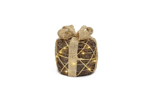 Batteriebetriebenes Rattan-Geschenkspaket | braun/gold | HxB: 23x20cm | warmweiß | IP20 | inkl. Timer: 6h on/18h off | Batterie: 3xAA exkl. |