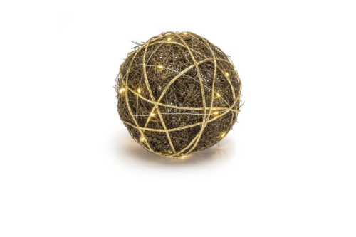 Batteriebetriebene Rattan-Kugel | braun/gold | D: 20cm | warmweiß | IP20 | inkl. Timer: 6h on/18h off | Batterie: 3xAA exkl. |