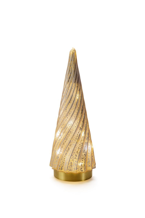 Batteriebetriebener Glas-Baum | gold | HxD: 28x10cm | warmweiß | IP20 | inkl. Timer: 6h on/18h off | Batterie: 3xAAA exkl. |
