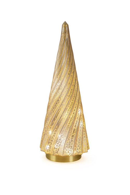 Batteriebetriebener Glas-Baum | gold | HxD: 33x12cm | warmweiß | IP20 | inkl. Timer: 6h on/18h off | Batterie: 3xAAA exkl. |