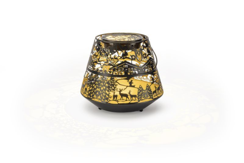 Akkubetriebene Metall-Laterne Alps 23 | schwarz-gold | HxD: 23x26cm | warmweiß | IP44 | inkl. Timer: 6h on/18h off | Batterie: 2x4000mAh AKKU ICR 18650 inkl. | USB-C |