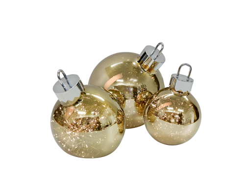 Ornament Christbaumkugel chrom/gold klein - mit faszinierendem Lichteffekt - Batteriebetrieben D: 20cm