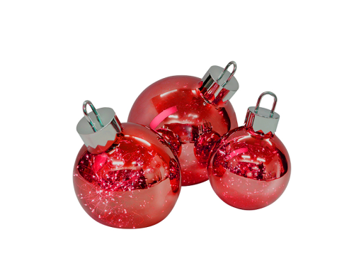 Ornament Christbaumkugel chrom/rot klein - mit faszinierendem Lichteffekt - Batteriebetrieben D: 20cm