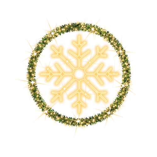 Hängefigur mit Kunstreisig "Kreis mit Schneeflocke" | 30W | Kunstreisig: grün | warmweiß | BxH= 110x110cm |
